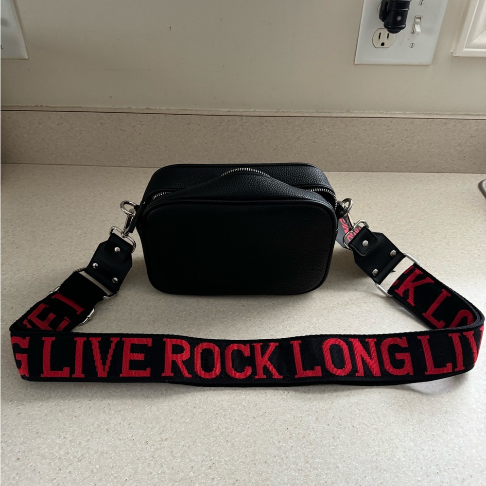 Black Leather Crossbody Bag, Rock & Roll Hall of Fame - Long Live Rock